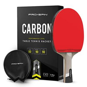 PRO-SPIN Ping Pong Paddle with Carbon Fiber | 7-Ply Blade, Offensive Rubber, 2.0mm Sponge, Premium Rubber Protector Case | Improve Your Game with The Elite Series Carbon Table Tennis Racket