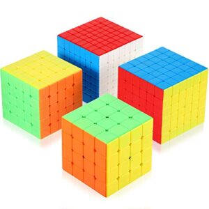 4 Pieces Stickerless Speed Cube Set Magic 4x4 5x5 6x6 7x7 Stickerless Speed Cube Puzzles Toys Collection