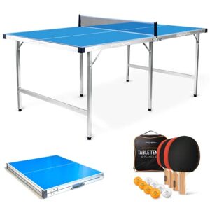PRO-SPIN Midsize Ping Pong Table | Foldable Indoor Outdoor Table | 100% Pre-Assembled | Includes 4 Ping Pong Paddles, 8 Ping Pong Balls, Net, Table Cover | Table Tennis Set for Small Spaces, Fun Games