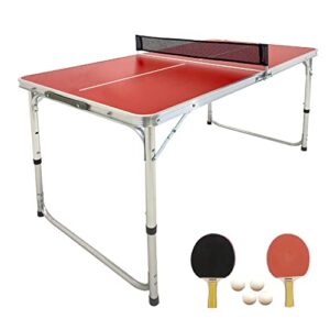EasyGo Product Mini Kids Ping Pong Table Tennis – Space Saving & Easy Storage – Includes (2) Regulation Paddles (4) Balls and (1) Net – Table Size 4 Foot X 2 Foot – Legs 24”-28” Tall - RED