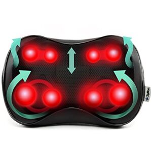Zyllion Shiatsu Back and Neck Massager - 3D Kneading Massage Pillow with Heat and 8 Rotating Nodes for Muscle Pain Relief, Office, Chair and Car - Black (ZMA-25)