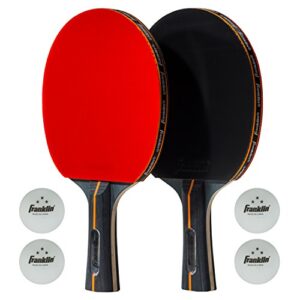 Franklin Sports Table Tennis Paddle Set - Official Size Rubber Ping Pong Paddle - Pro Carbon Core - 2 Paddles & 4 Three Star Ping Pong Balls