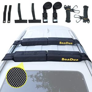 Kayak Roof Rack-Universal Car Soft Roof Rack Pads for Kayak/Ski/Surfboard/Snowboard /Canoe /SUP Carriage with 2 Tie Down Straps, 2 Tie Down Rope, 2 Quick Loop Strap，2 Hood Tie Down Strapsand